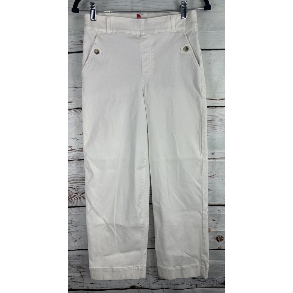 Spanx Stretch Twill Cropped Wide Leg Pant White Size Medium Pull